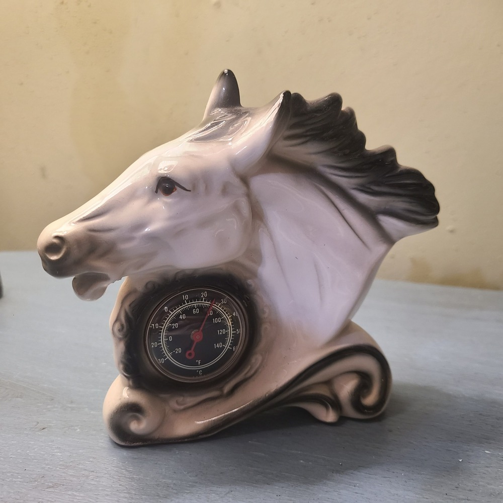1950's Ceramic Horse‎ Head Figurine Equestrian Decorative Thermometer Japan 5"